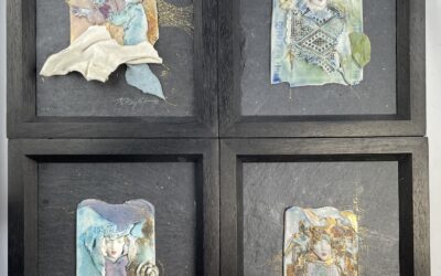 4x Porzellan / Schiefer Wandbild Relief Monika Ploghöft 1946 Bremen / Wangerooge