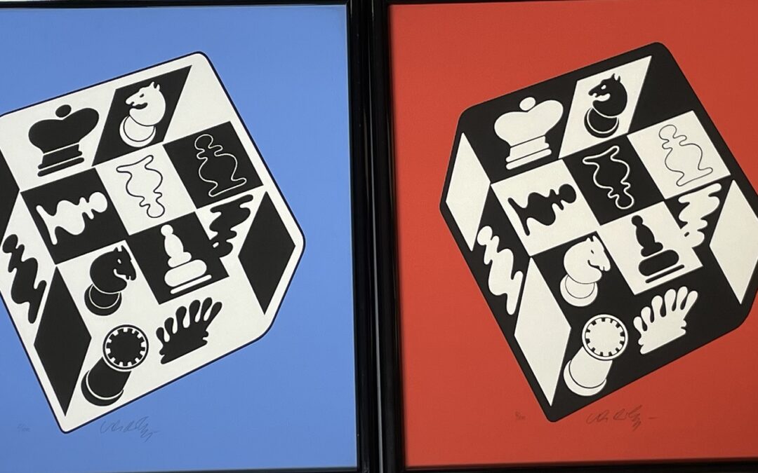 Victor Vasarely 1908-1987 2x Serigraphie Chess Red & Blue – Schach / Schachwürfel