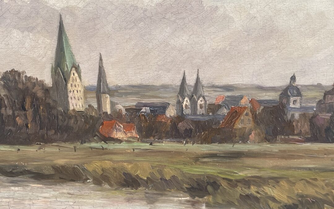 Lucas Georg 1883-1983 Gemälde Ansicht / Blick über Paderborn / Paderborner Dom