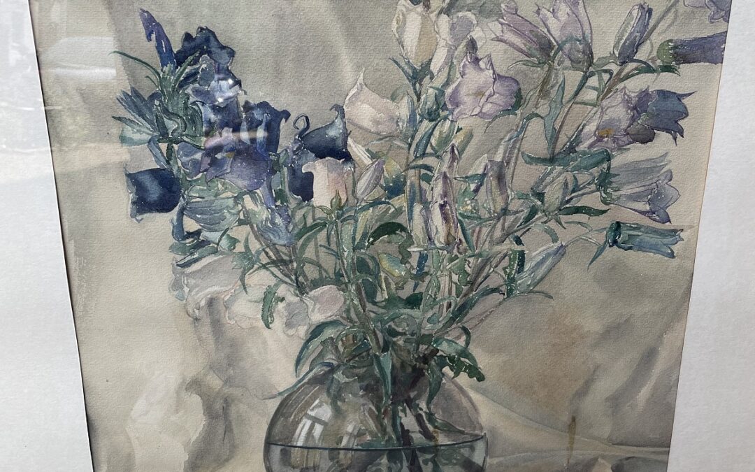 Strohmeier Heinrich 1912-1989 Aquarell Blumen in Vase Glockenblumen Paderborn