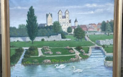 Lohmann Willy 1883-1959 Gemälde Paderborn Paderquellgebiet Dom Abdinghof 1953