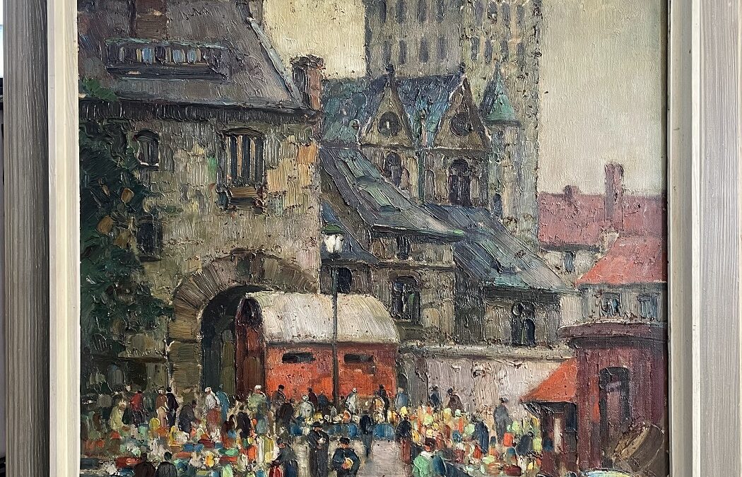 Dominicus Josef 1885 – 1973 Gemälde Libori mit Pottmarkt und Paderborner Dom / Paderborn