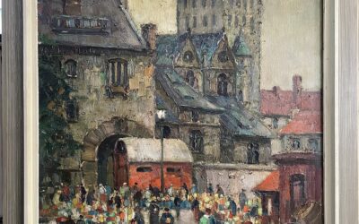 Dominicus Josef 1885 – 1973 Gemälde Libori mit Pottmarkt und Paderborner Dom / Paderborn