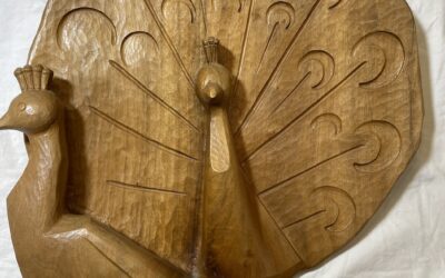 Pfau / Pfauenpaar Relief Wandbild Nussbaum Holz Schnitzerei