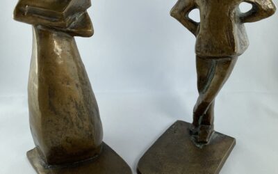 Eva de Maizière 1915-2003 Bronze Buchstützen – Skulptur / Figur Mann & Frau