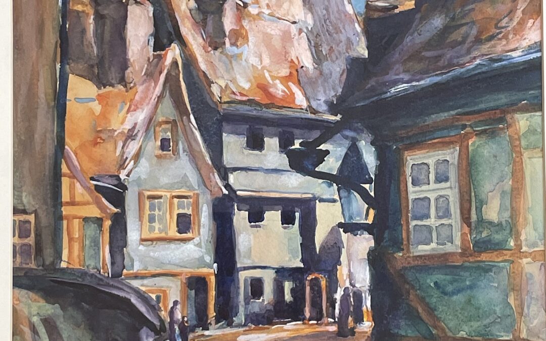 Dominicus Josef 1885 -1973 Aquarell Stadtszene Paderborn – Altstadtgasse