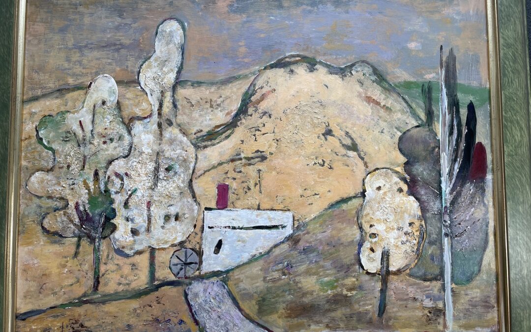 Tukan – Wolski Eugeniusz 1928 – 2014 Gemälde Südliche Landschaft mit Haus & Rad
