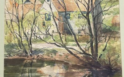 Dominicus Josef 1885–1973 Aquarell Dorf Häuser Gewässer bei Paderborn ?1945