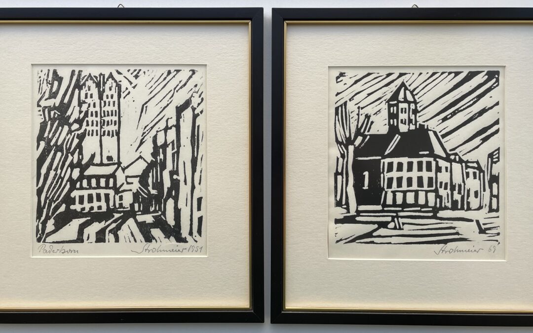 Strohmeier Heinrich 1912–1989 2x Grafik Paderborn Dom Gaukirche St. Ulrich