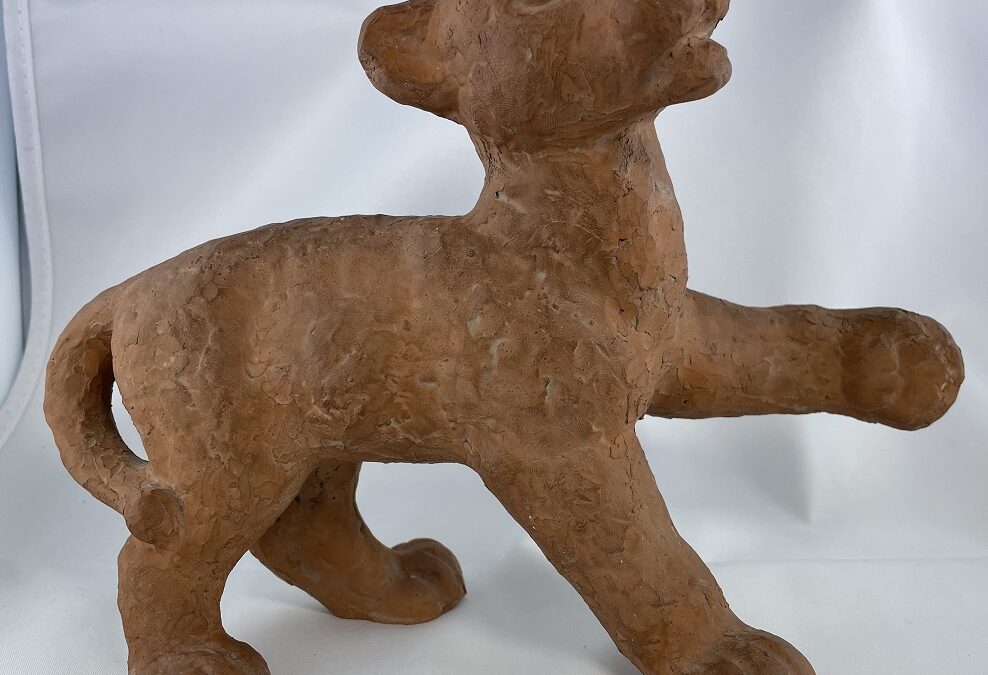 Scheck Alfons 1897-1979 Terracotta Figur junger Löwe – Skulptur