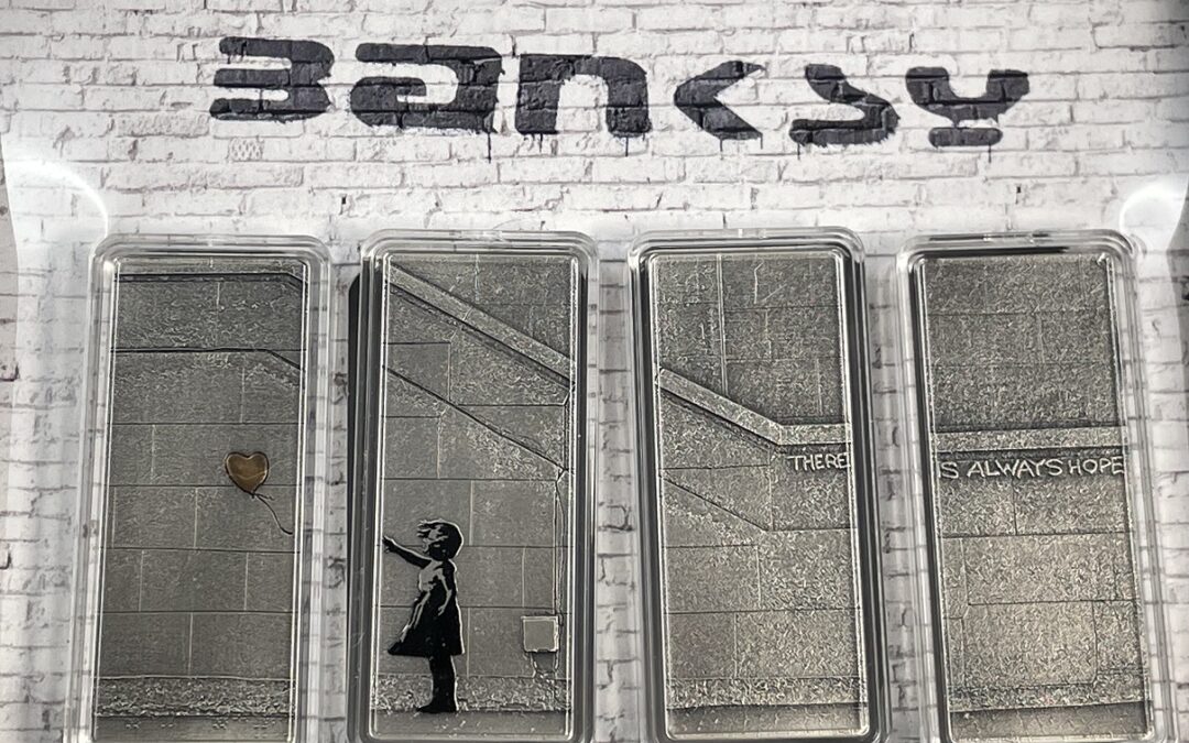 Banksy 4x 1oz 999 Silber Barren Girl with Balloon 2022 Street Art