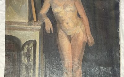 Gudmundsen-Holmgreen Anders 1895-1966 Gemälde Stehender Frauenakt Kamin Akt Frau