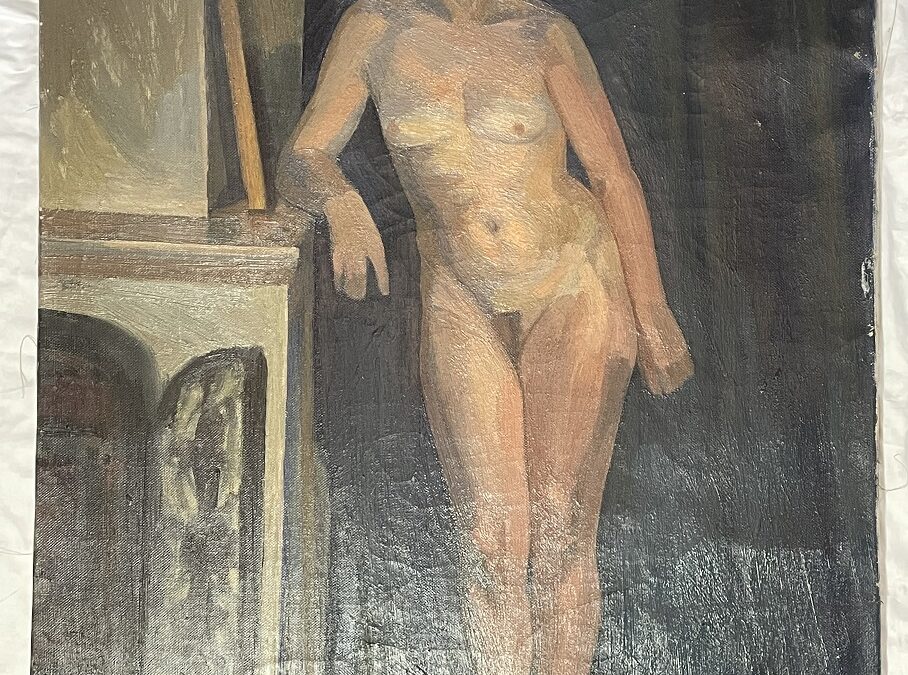 Gudmundsen-Holmgreen Anders 1895-1966 Gemälde Stehender Frauenakt Kamin Akt Frau