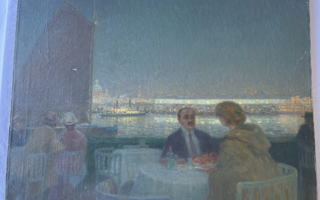 Max Schlichting 1866–1937 Gemälde Dämmerung am Hafen von Amsterdam