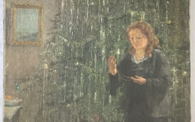 Max Schlichting 1866–1937 Gemälde Portrait Frau Mädchen vor Weihnachtsbaum  1932 /33