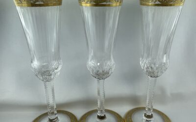 3x Gläser Sekt / Champagner Flöte Saint Louis Thistle Gold Frankreich Kristall