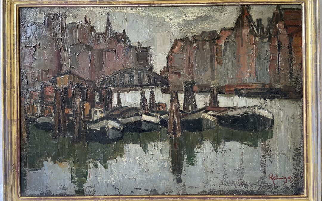 Reiniger Gemälde Hafenszene Boote Häuser Brücke Altstadt Hamburg Speicherstadt ?