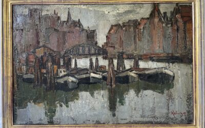 Reiniger Gemälde Hafenszene Boote Häuser Brücke Altstadt Hamburg Speicherstadt ?