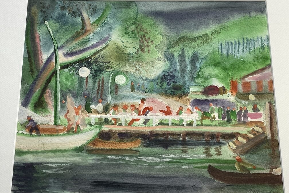 Schelhasse Heinrich F.A. 1896-1977 Aquarell Abend / Personen an einem See