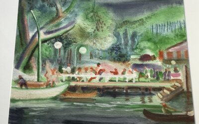 Schelhasse Heinrich F.A. 1896-1977 Aquarell Abend / Personen an einem See