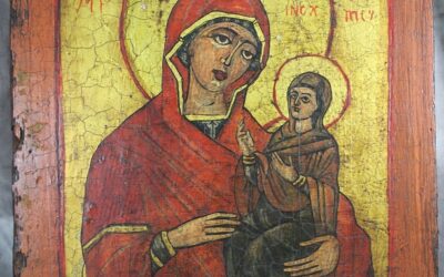 Antike Ikone Gottesmutter / Maria mit Jesus Kind ~ 1900
