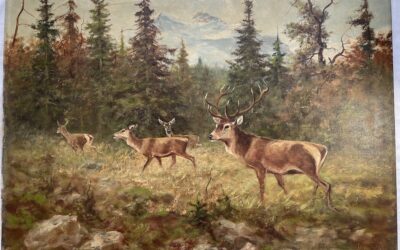 George Majewicz 1897-1973 Gemälde Hirsch & Rehe auf Waldlichtung Monte Rosa ?