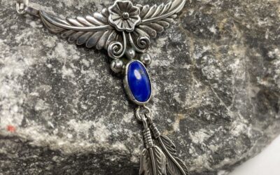 Vintage Halskette Kette / Collier 925 Silber Lapislazuli Indianer Schmuck Feder