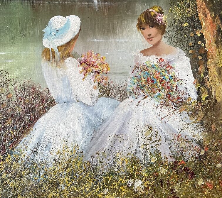 Madjid Rahnavardkar 1943 – 2020 Gemälde Mädchen Blumenmädchen an einem See