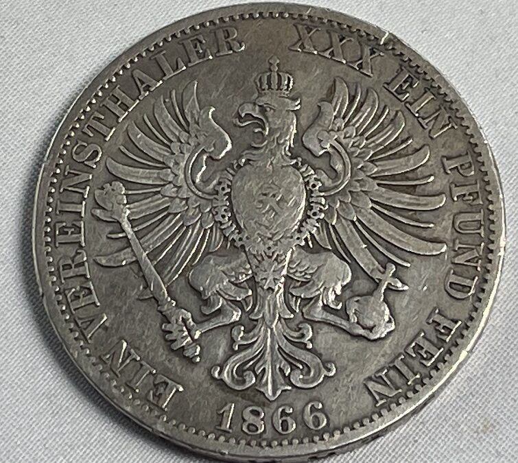Ein Vereinsthaler Ein Pfund Fein 1866 A Silber Münze Wilhelm Koenig von Preussen