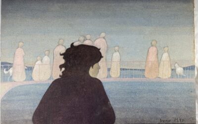 Irene Müller Gütersloh 1941-2024 Gemälde Personen auf Brücke vor Wasser 1977