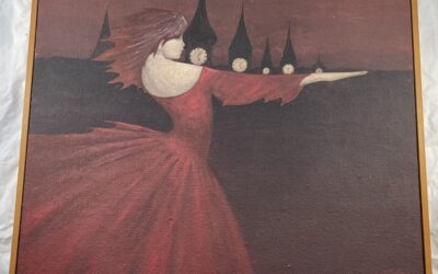 Irene Müller Gütersloh 1941-2024 Gemälde Frau Tänzerin v. Uhren Turmspitzen 1980