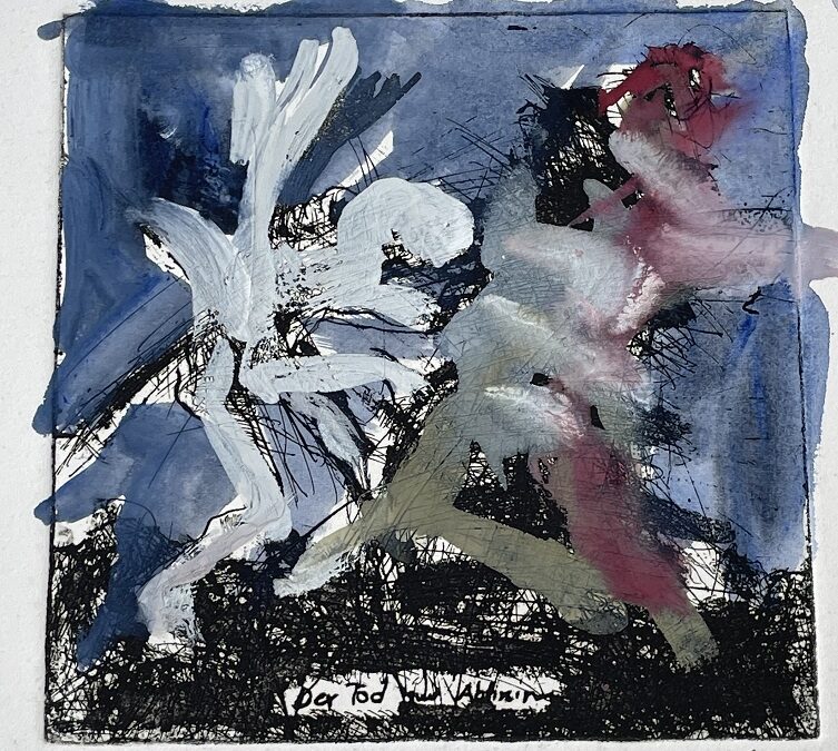 Herwig Zens 1943-2019 Der Tod zur Äbtissin Mischtechnik / Radierung ~ 1990
