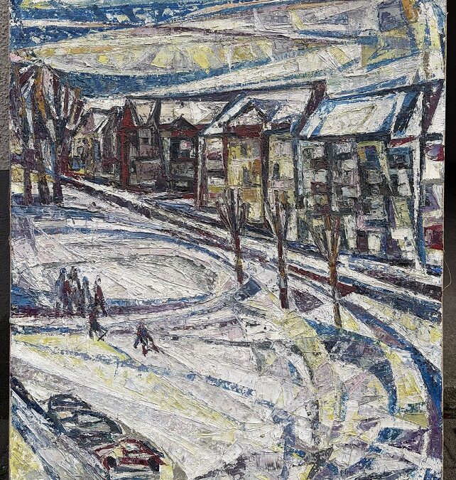 Strohmeier Heinrich 1912 – 1989 Neuhaus Paderborn Gemälde Stadt Szene Häuser Winter Expressiv