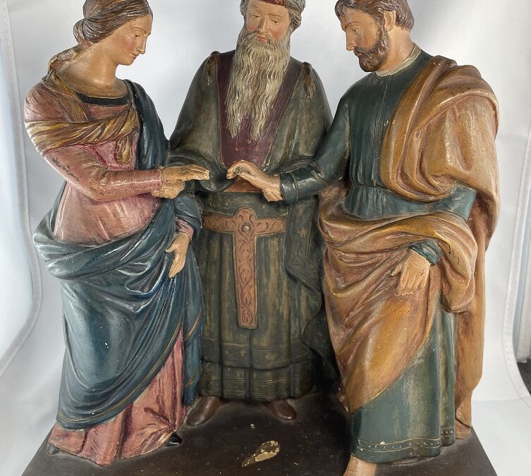 Terracotta Figur 19.Jh. Vermählung Mariä nach Raffael Sposalizio – Terrakotta