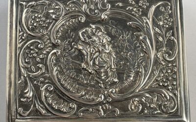 Deckeldose / Dose 800 Silber Karl Söhnlein & Söhne Hanau Silberdose Blumen Rosen