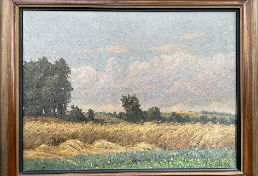 Georg Lucas 1893-1983 Paderborn Gemälde Landschaft Weizenfeld Bäume