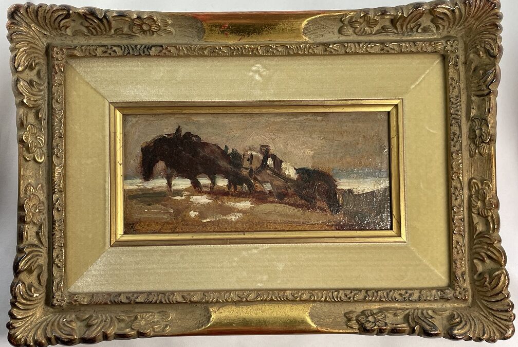 Julius Paul Junghanns 1876 – 1958 Gemälde Pferdewagen / Pferde Studie ~ 1900/10