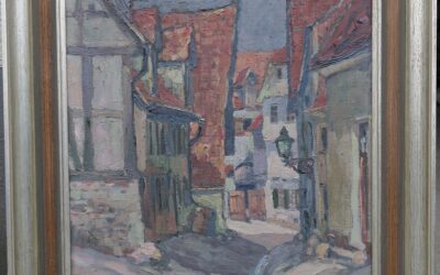 Müller Hans Gemälde Stadtszene – Altstadt Gasse / Fachwerkhäuser datiert 1915