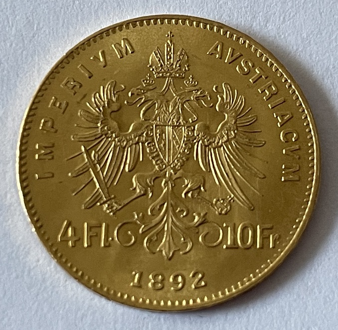 Goldmünze – 4 Florin / 10 Gulden Österreich – Gold Münze / Goldgulden