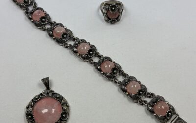Nils Erik NE FROM Schmuckset Rosenquarz Armband Anhänger Ring 925 Silber Denmark