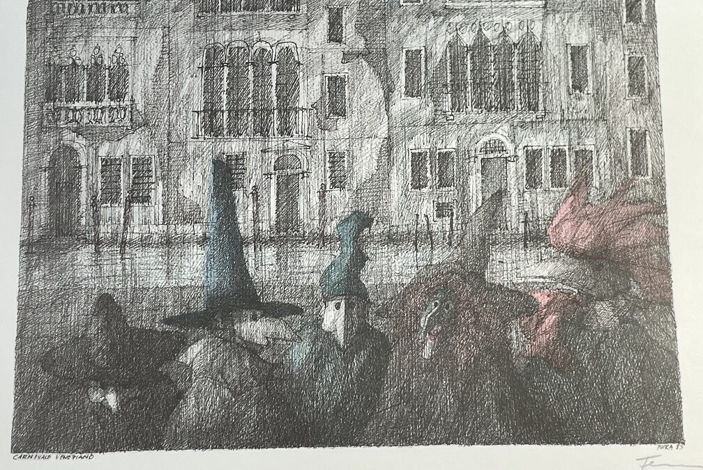 Paul Flora 1922-2009 Farboffset Lithographie Carnevale Veneziano 1983
