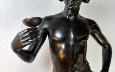 Antonin Carles 1851-1919 Bronze Figur Skulptur Stehender Bacchus mit Panther