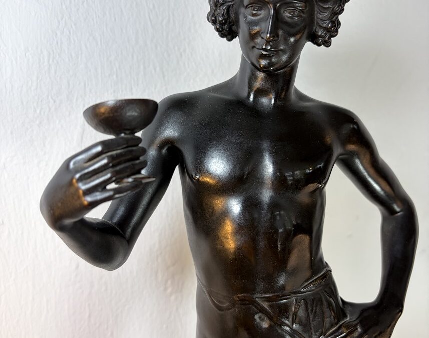 Antonin Carles 1851-1919 Bronze Figur Skulptur Stehender Bacchus mit Panther